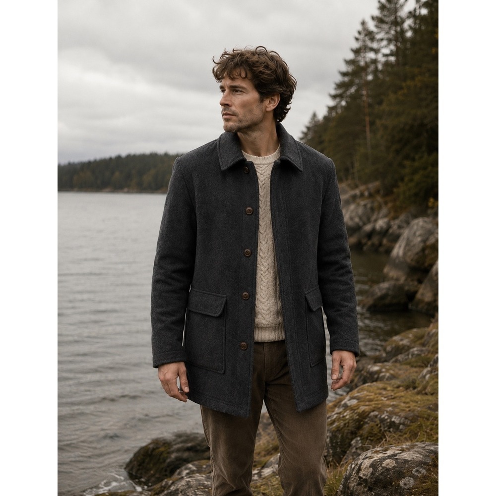 L.L. Bean Wool Blend‎ Field Coat Men Large Tall Charcoal Gray Insulated Jacket